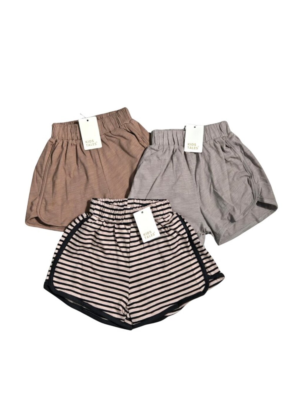 NWT 3-Pack Kids Tales Neutral & Striped Cotton Blend Dolphin Shorts 9-12 Months